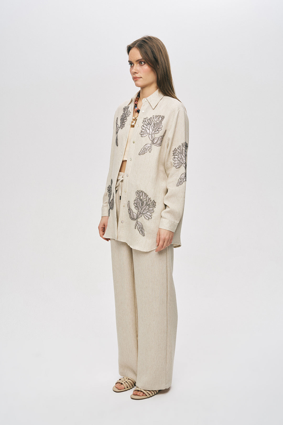 Orfeonegro Zarif Nakış Detaylı Oversize Gömlek