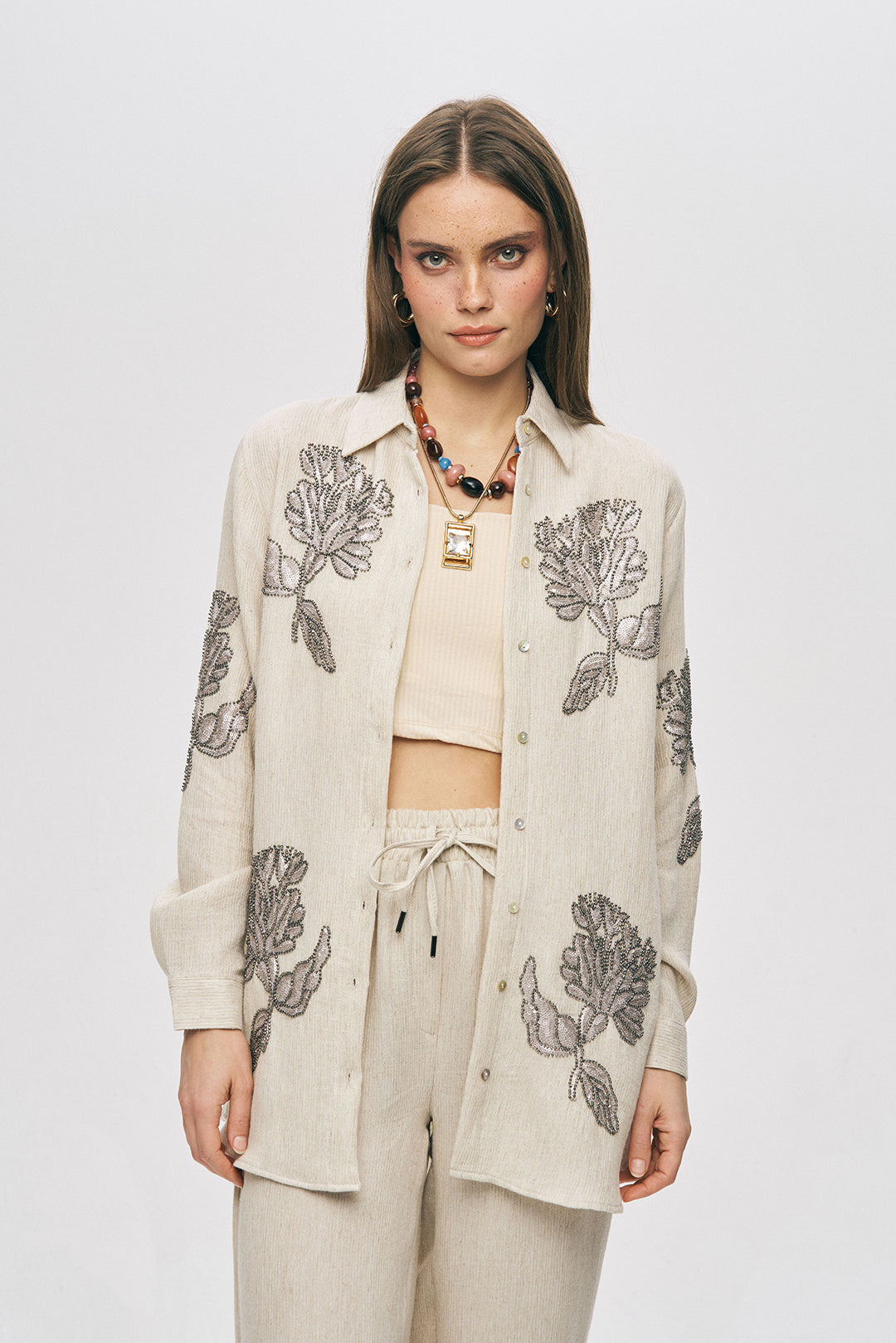 Orfeonegro Zarif Nakış Detaylı Oversize Gömlek