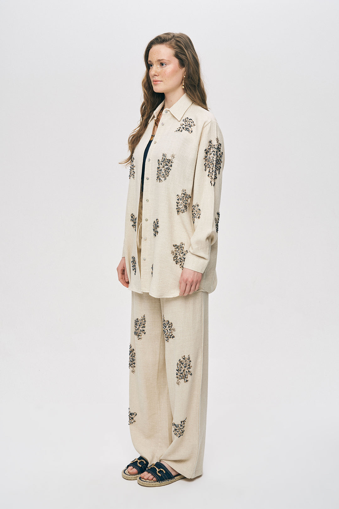 Orfeonegro Boncuk İşlemeli Oversize Gömlek