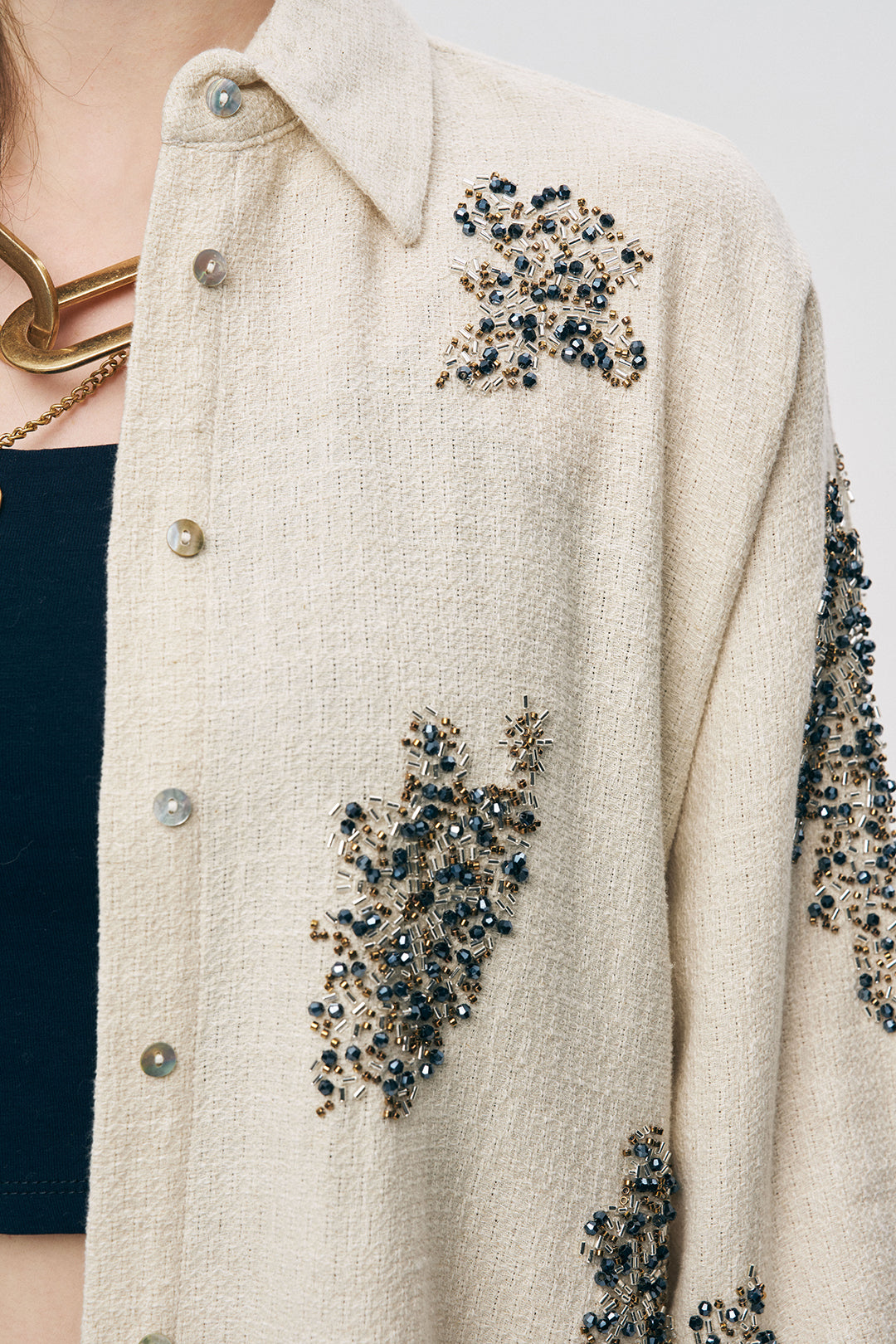 Orfeonegro Boncuk İşlemeli Oversize Gömlek