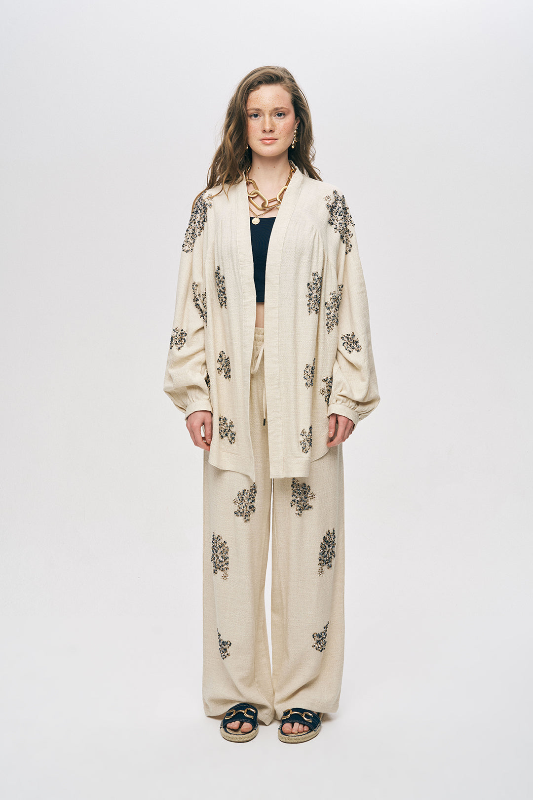 Orfeonegro Boncuk İşlemeli Oversize Kimono