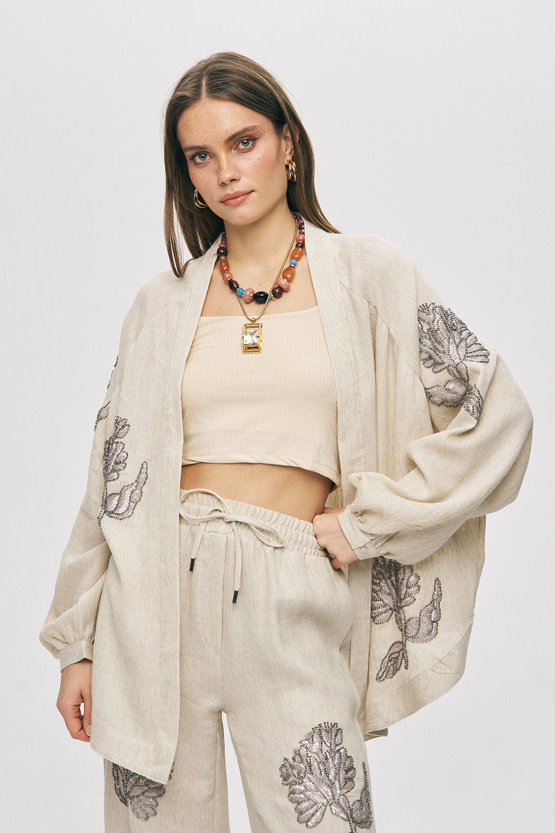 Orfeonegro Zarif Nakış Detaylı Oversize Kimono