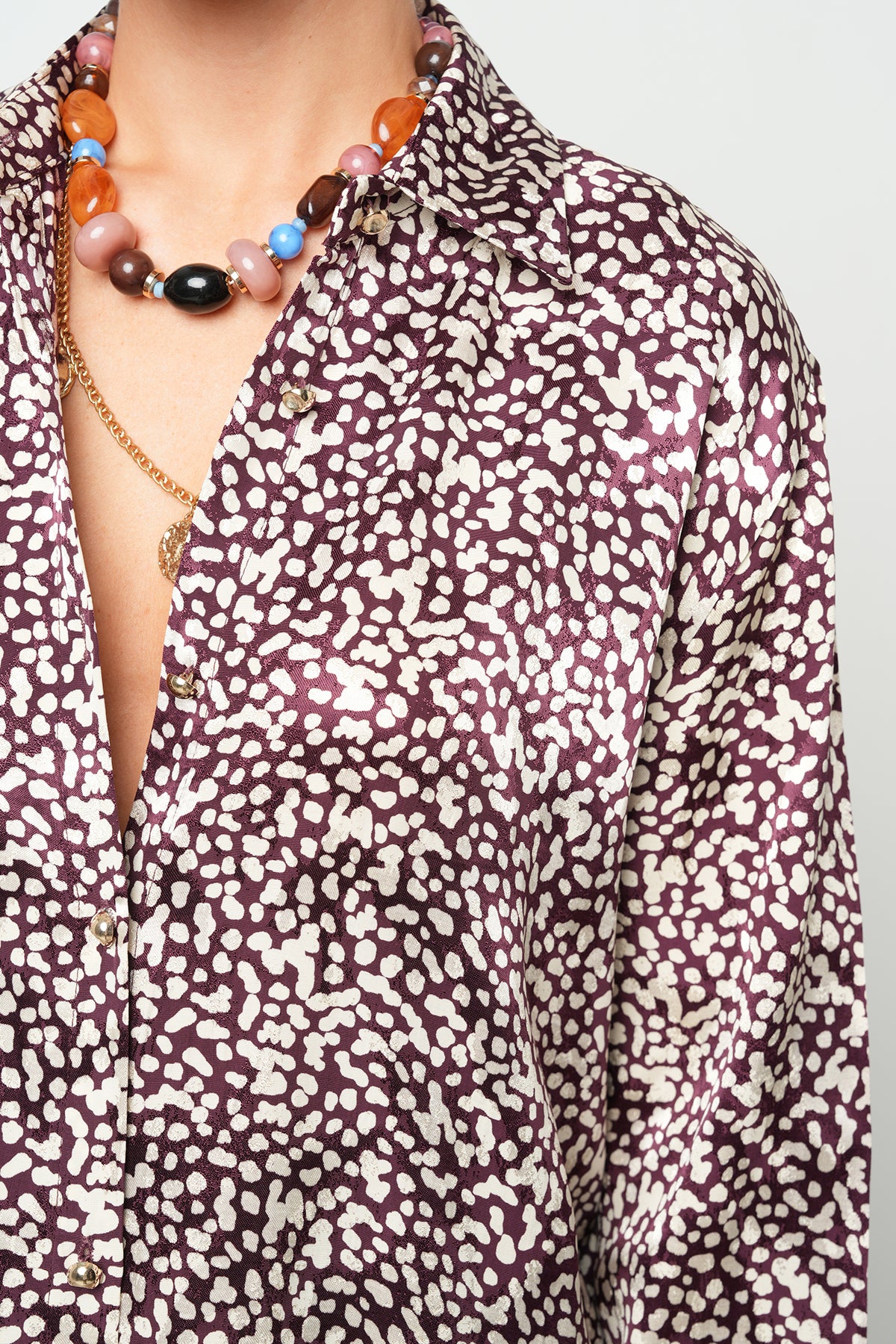 Puantiye Desenli Saten Oversize Gömlek