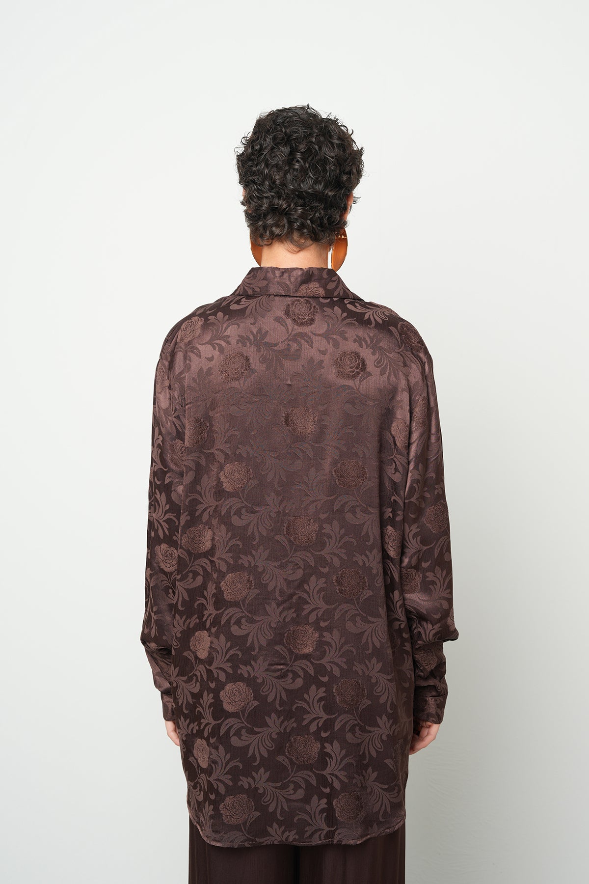 Orfeonegro Gül Desenli Oversize Saten Gömlek