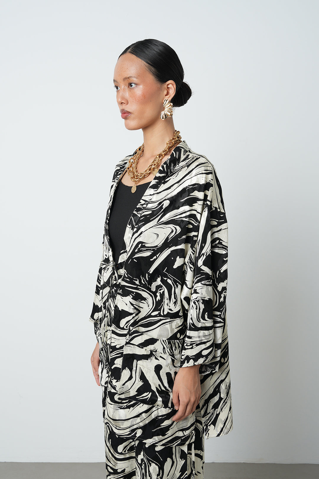 Toptan Siyah Beyaz Desenli Kimono