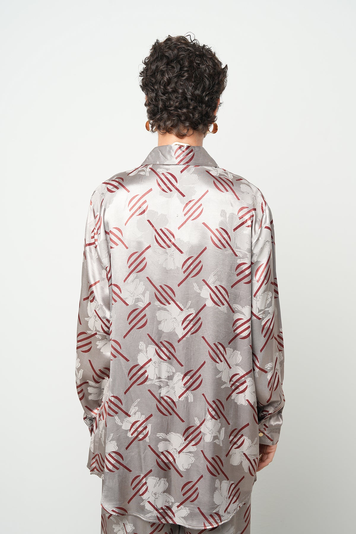 Orfeonegro Geometrik Desenli Oversize Saten Gömlek