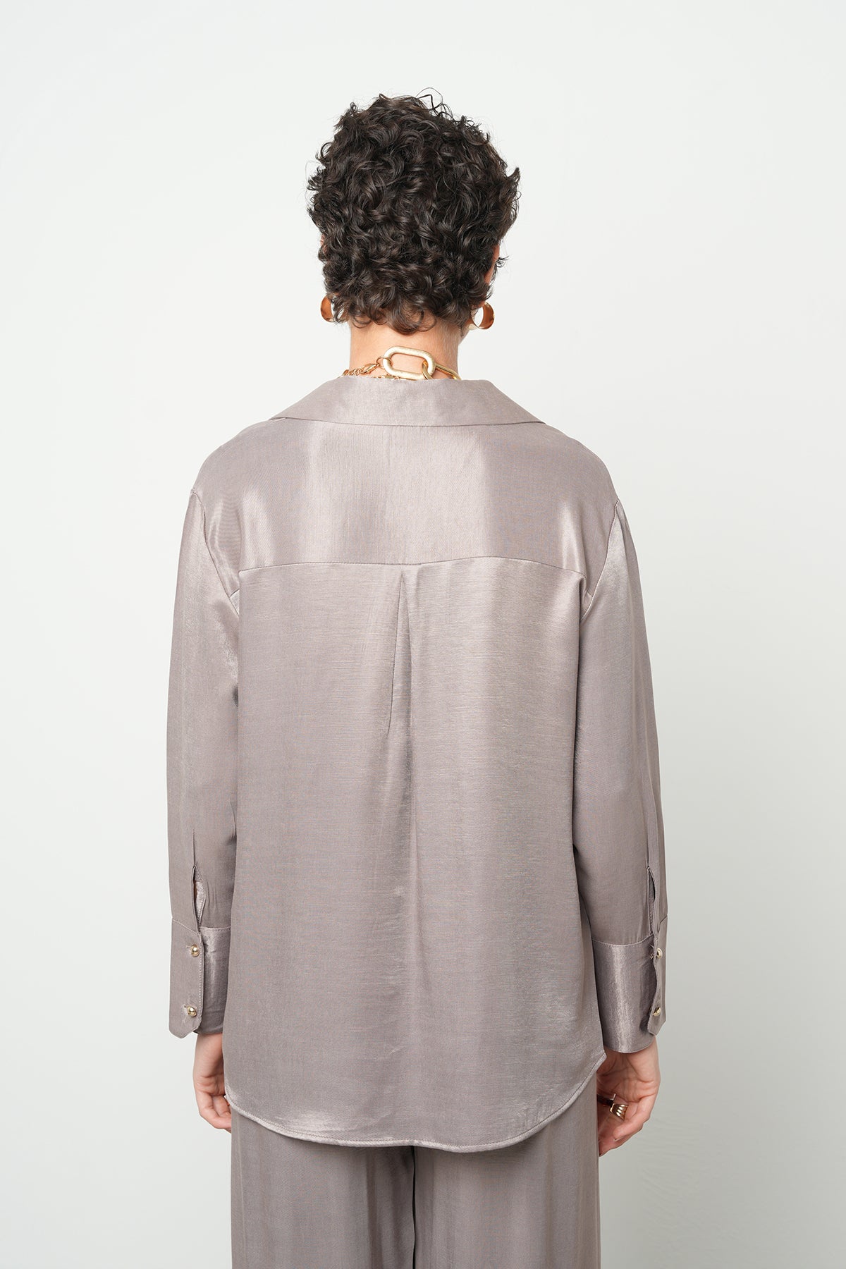 Orfeonegro Düz Saten Gömlek Vizon