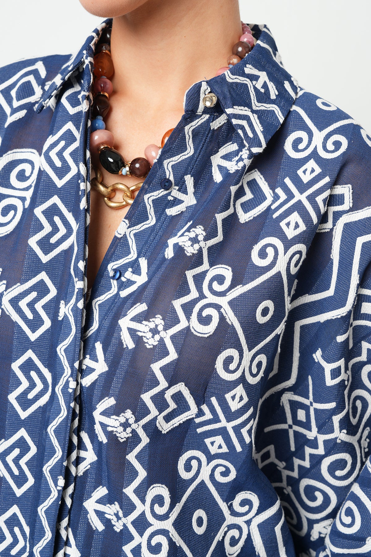 Orfeonegro Koldan Bağlama Detaylı Oversize Gömlek Lacivert