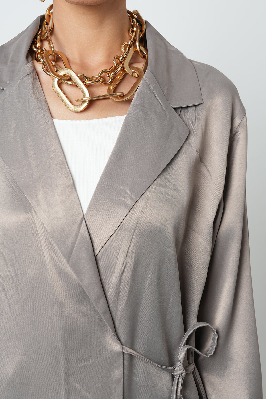 Orfeonegro Saten İp Detaylı Ceket Vizon