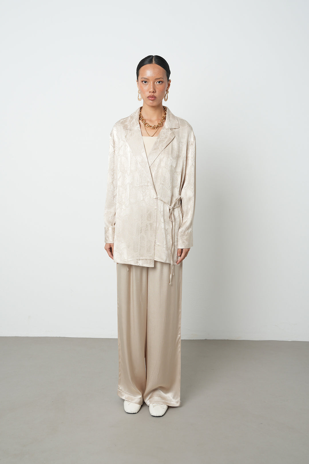 Orfeonegro İp Detaylı Jakar Kumaş Ceket A.bej