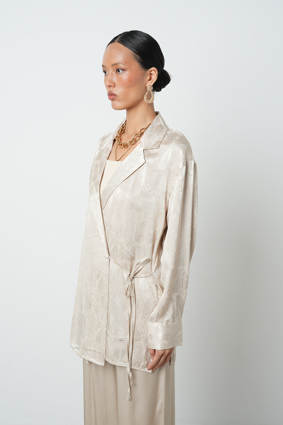 Orfeonegro İp Detaylı Jakar Kumaş Ceket A.bej