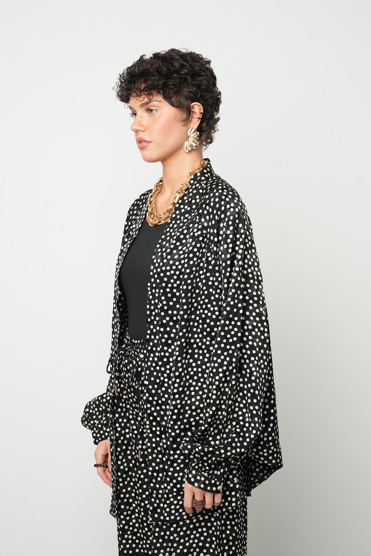 Orfeonegro Puantiyeli Oversize Saten Kimono