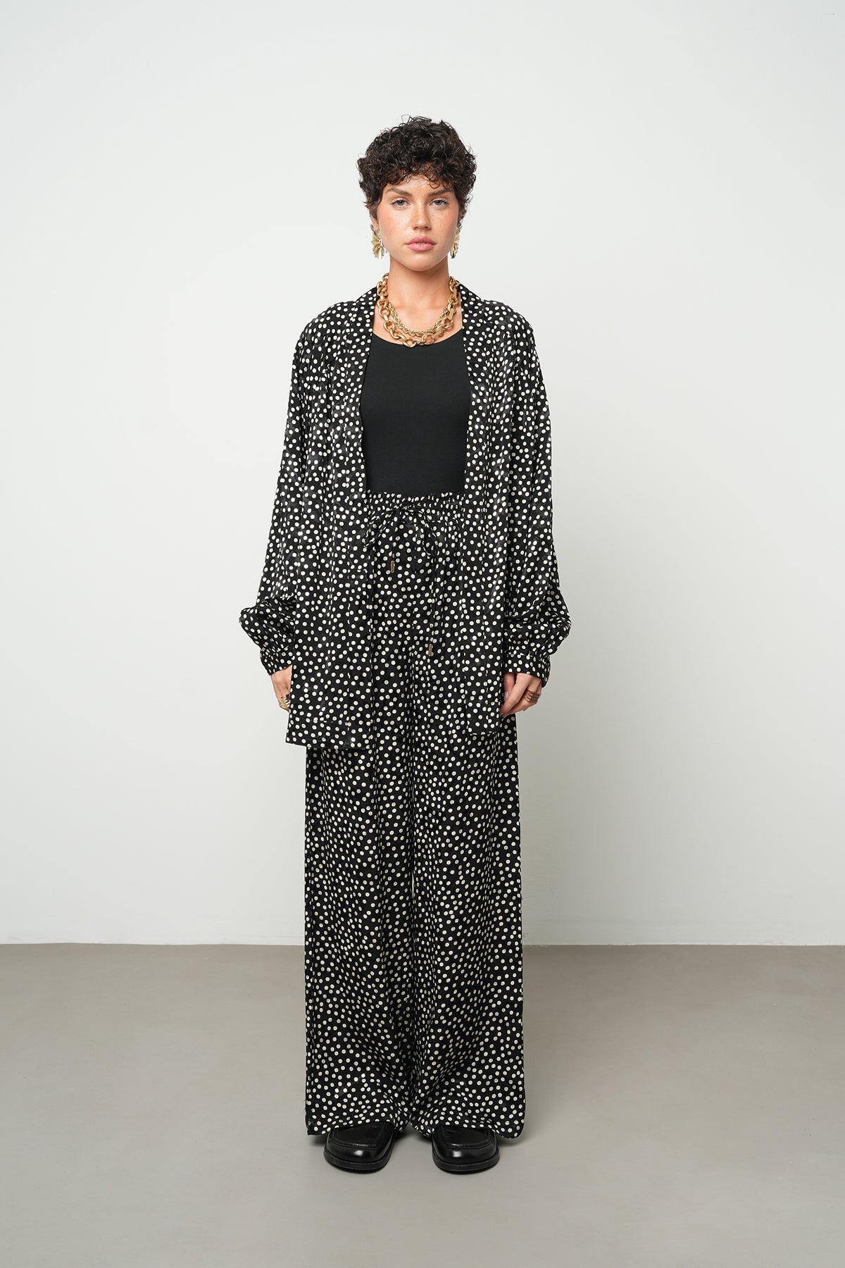 Orfeonegro Puantiyeli Oversize Saten Kimono