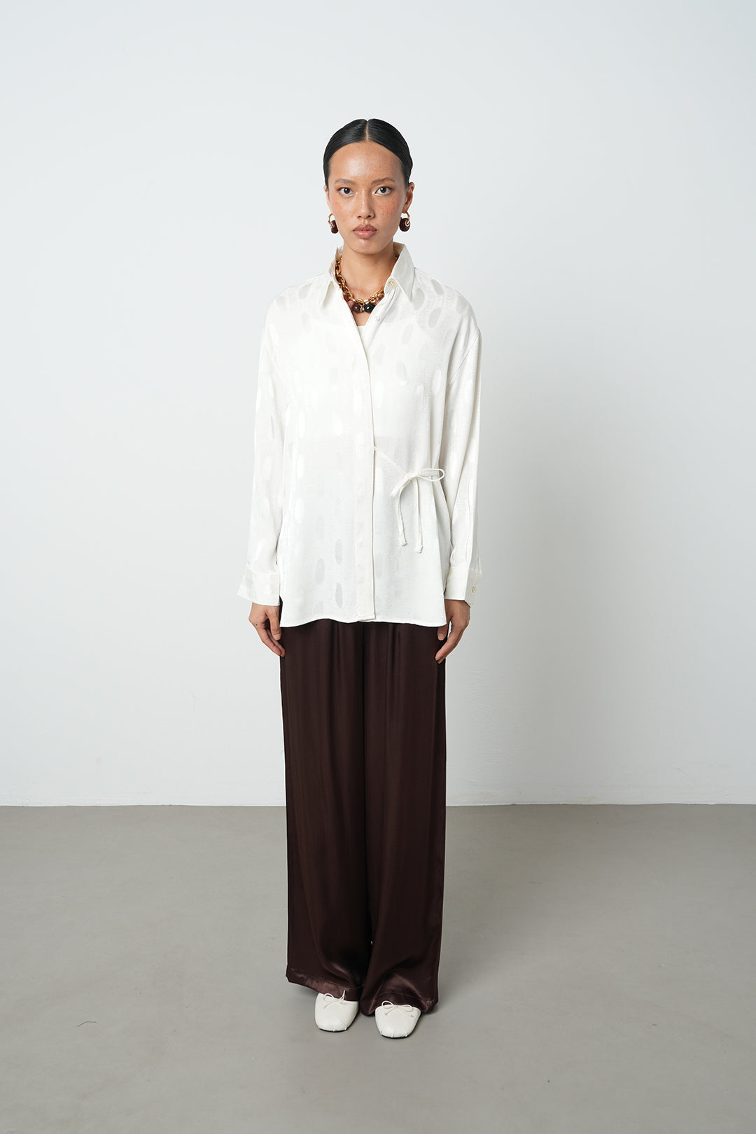 Wholesale Side-Tie Jacquard Women's Shirt - 34727