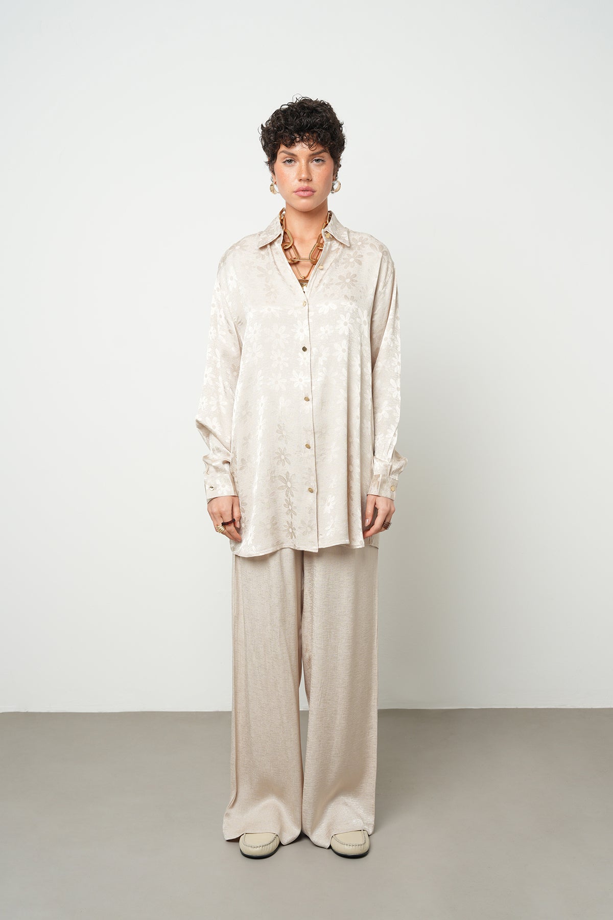 Orfeonegro Desenli Saten Gömlek A.bej