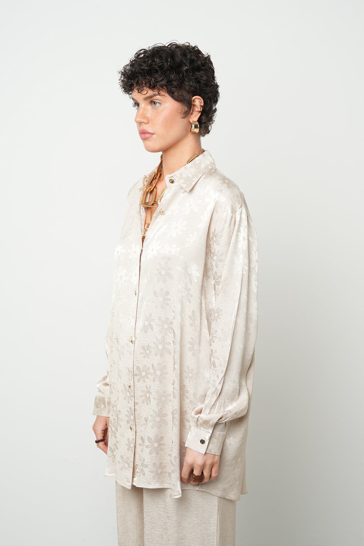 Orfeonegro Desenli Saten Gömlek A.bej