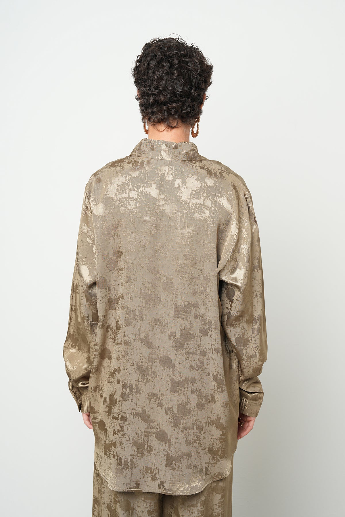 Orfeonegro Desenli Haki Saten Oversize Gömlek