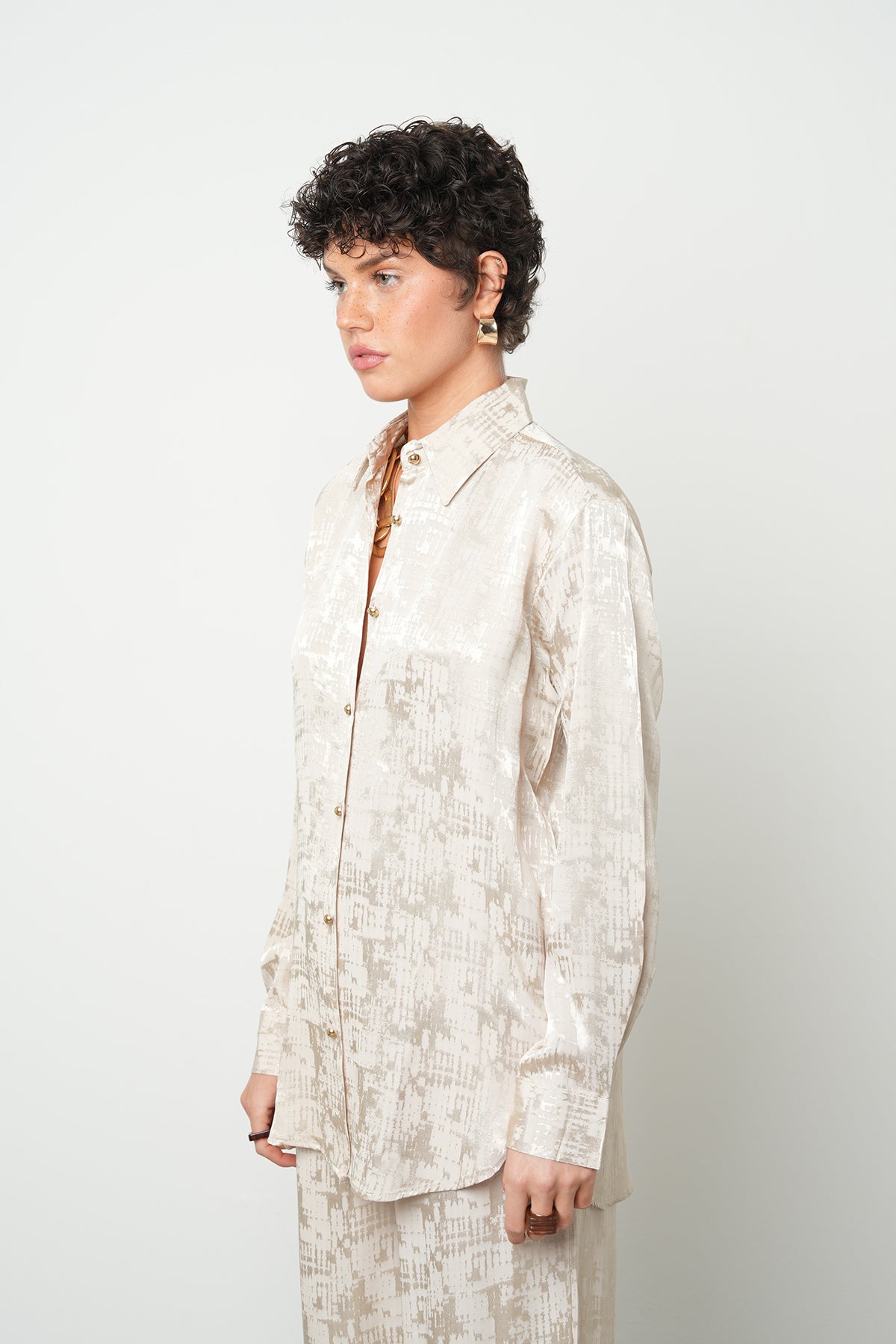 Orfeonegro Geometrik Desenli Gömlek Bej