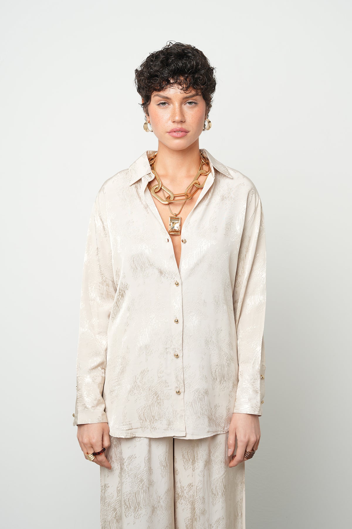 Orfeonegro Desenli Jakar Kumaş Saten Gömlek