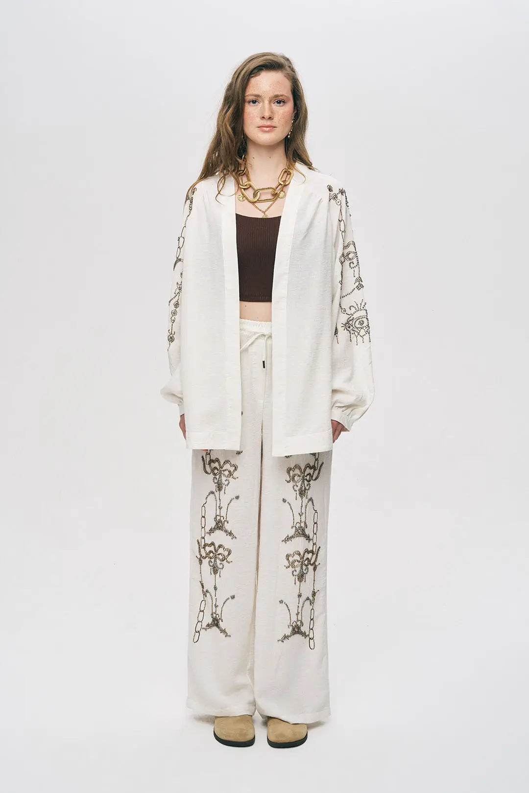 Toptan Kadın Oversize Taş İşlemeli Kimono ORFEONEGRO