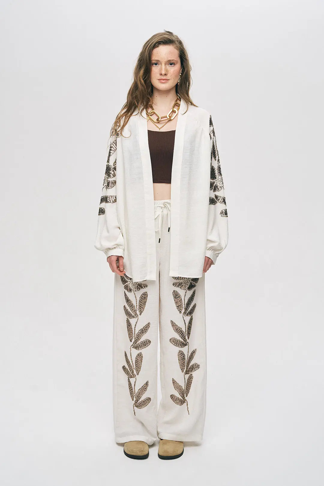 Toptan Kadın Oversize Çiçek Taş İşlemeli Kimono ORFEONEGRO