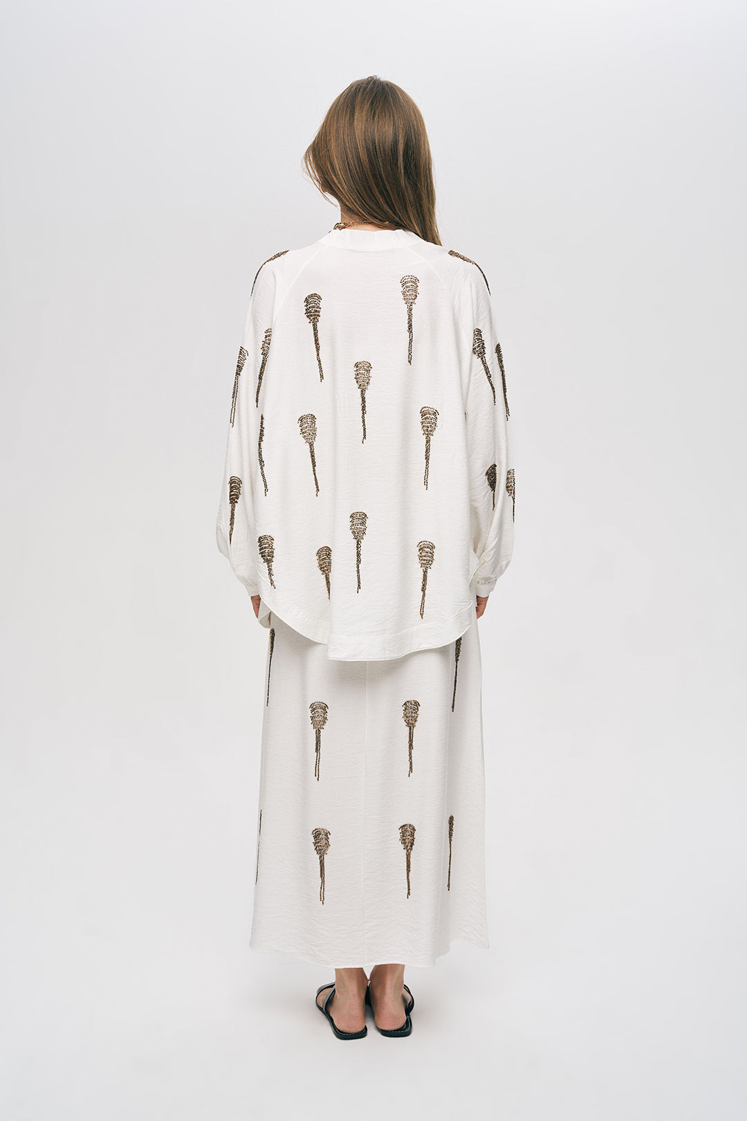 Orfeonegro Boncuk İşlemeli Ekru Kimono