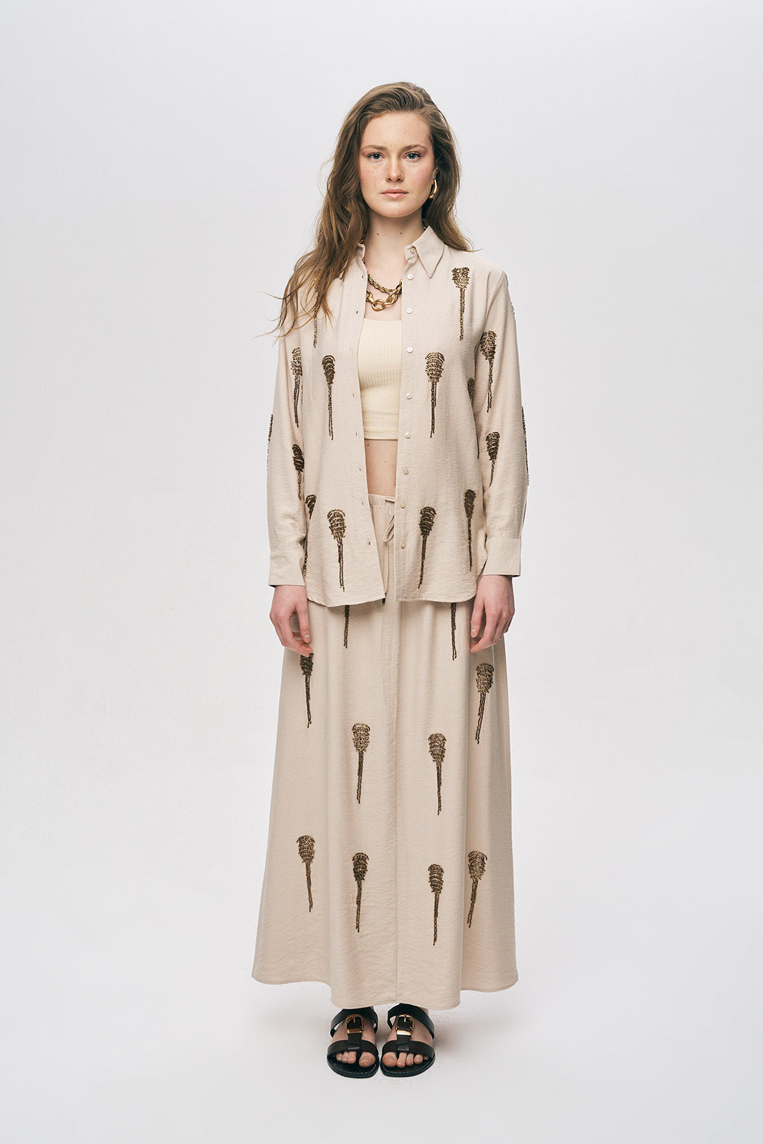 Orfeonegro Boncuk İşlemeli A.bej Gömlek