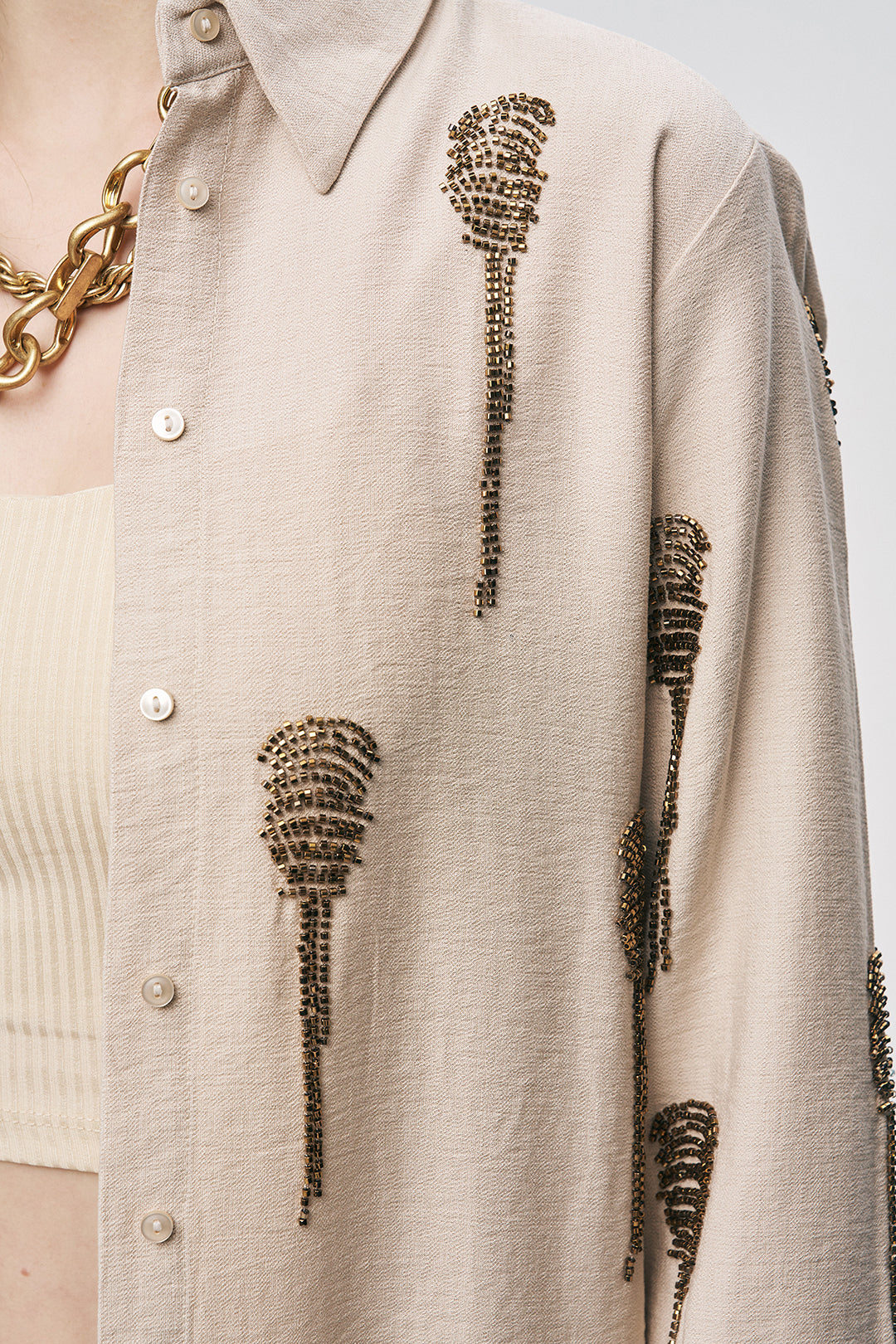 Orfeonegro Boncuk İşlemeli A.bej Gömlek