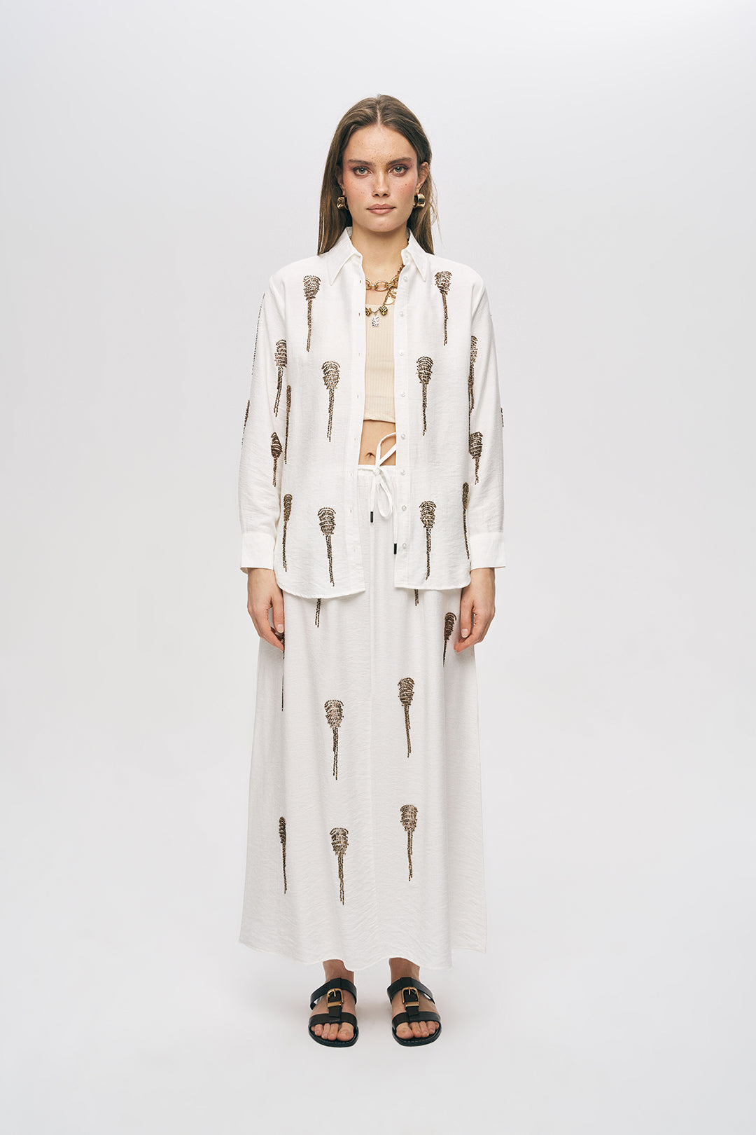 Orfeonegro Boncuk İşlemeli Ekru Gömlek