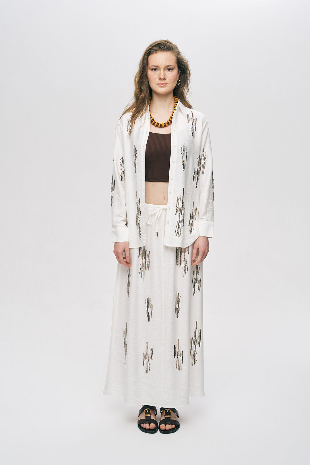 Orfeonegro Ekru Işıltılı Payet İşlemeli Gömlek