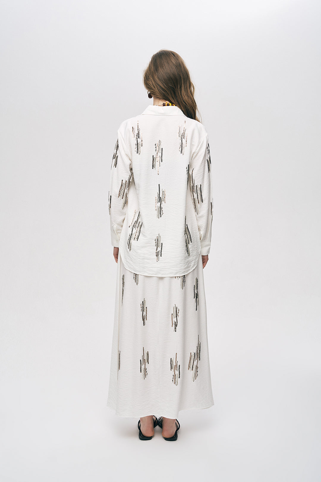 Orfeonegro Ekru Işıltılı Payet İşlemeli Gömlek