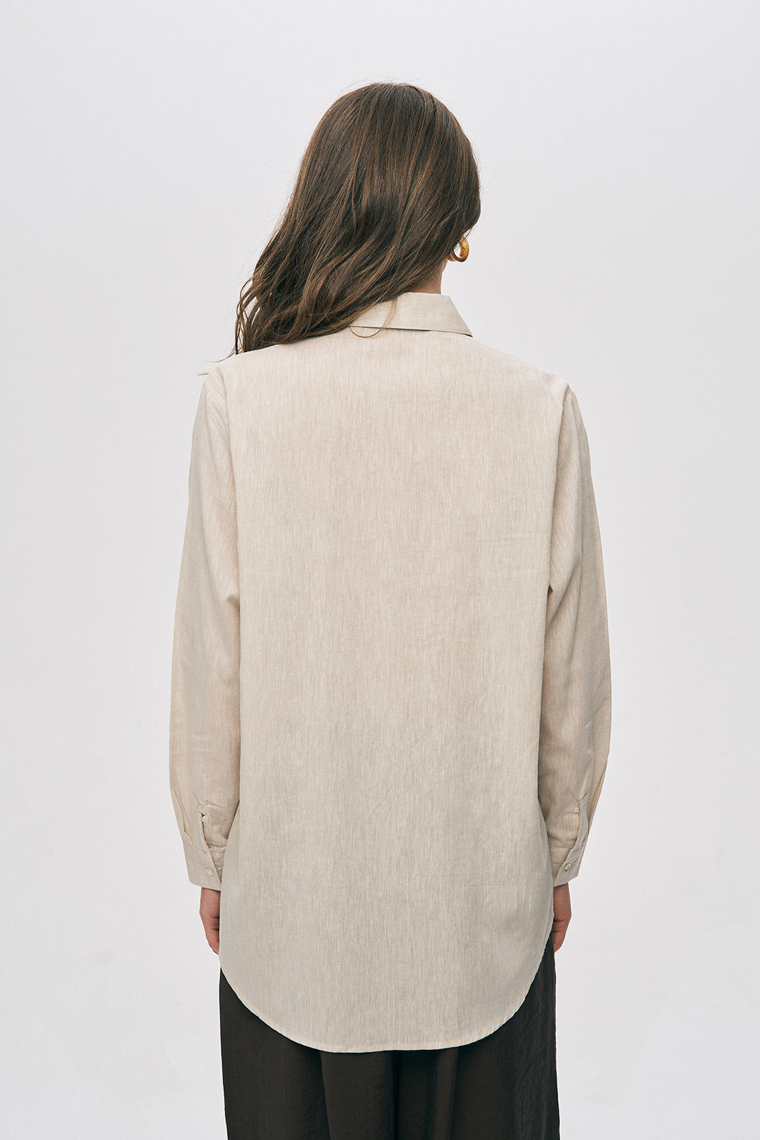 Orfeonegro Boncuk İşlemeli ve Nakışlı Keten Görünümlü Gömlek Açık Bej