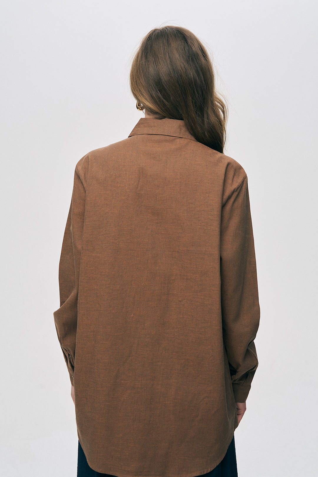 Çiçek Nakışlı ve Taş İşlemeli Oversize Gömlek Kahve