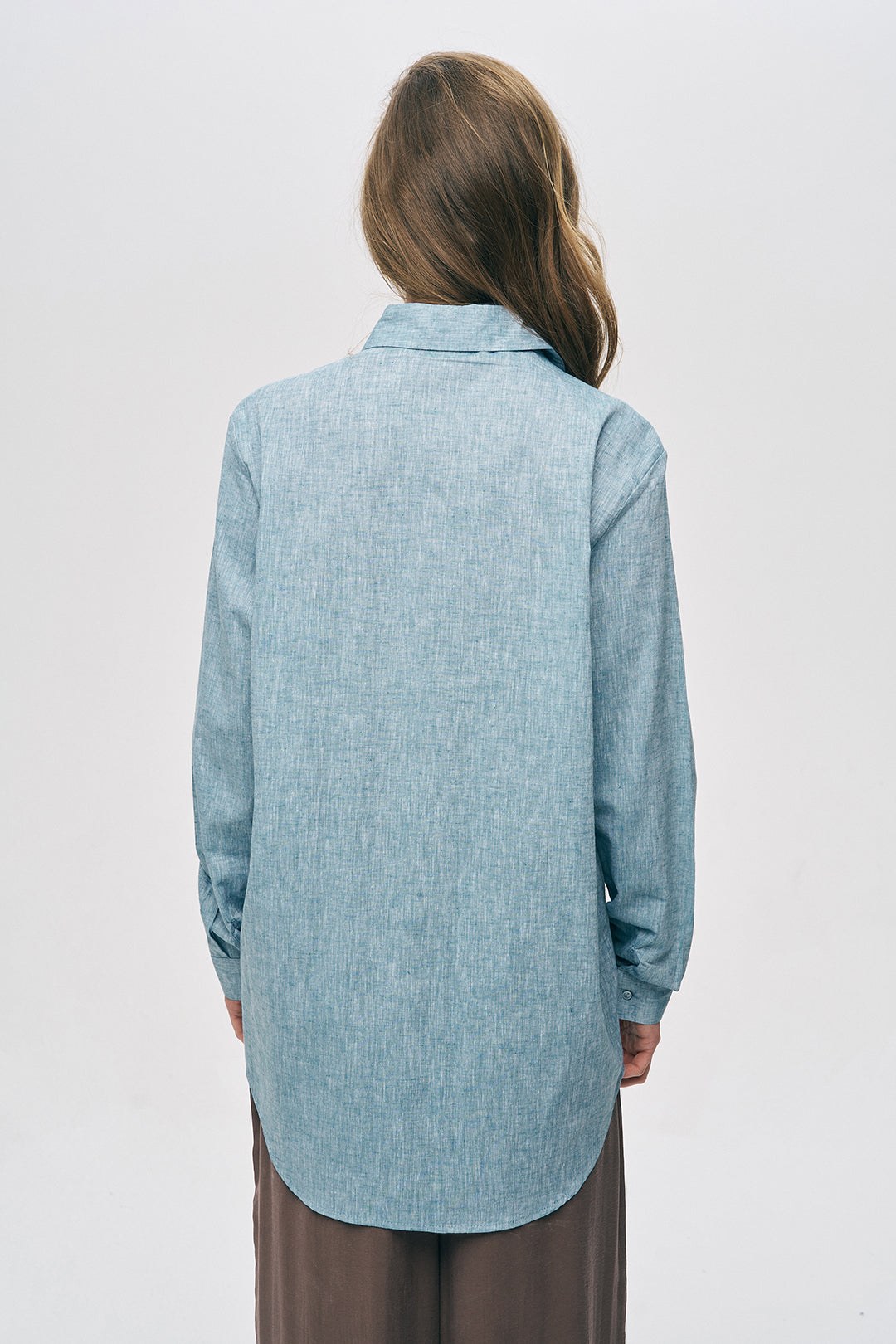 Çiçek Nakışlı ve Taş İşlemeli Oversize Gömlek Mavi