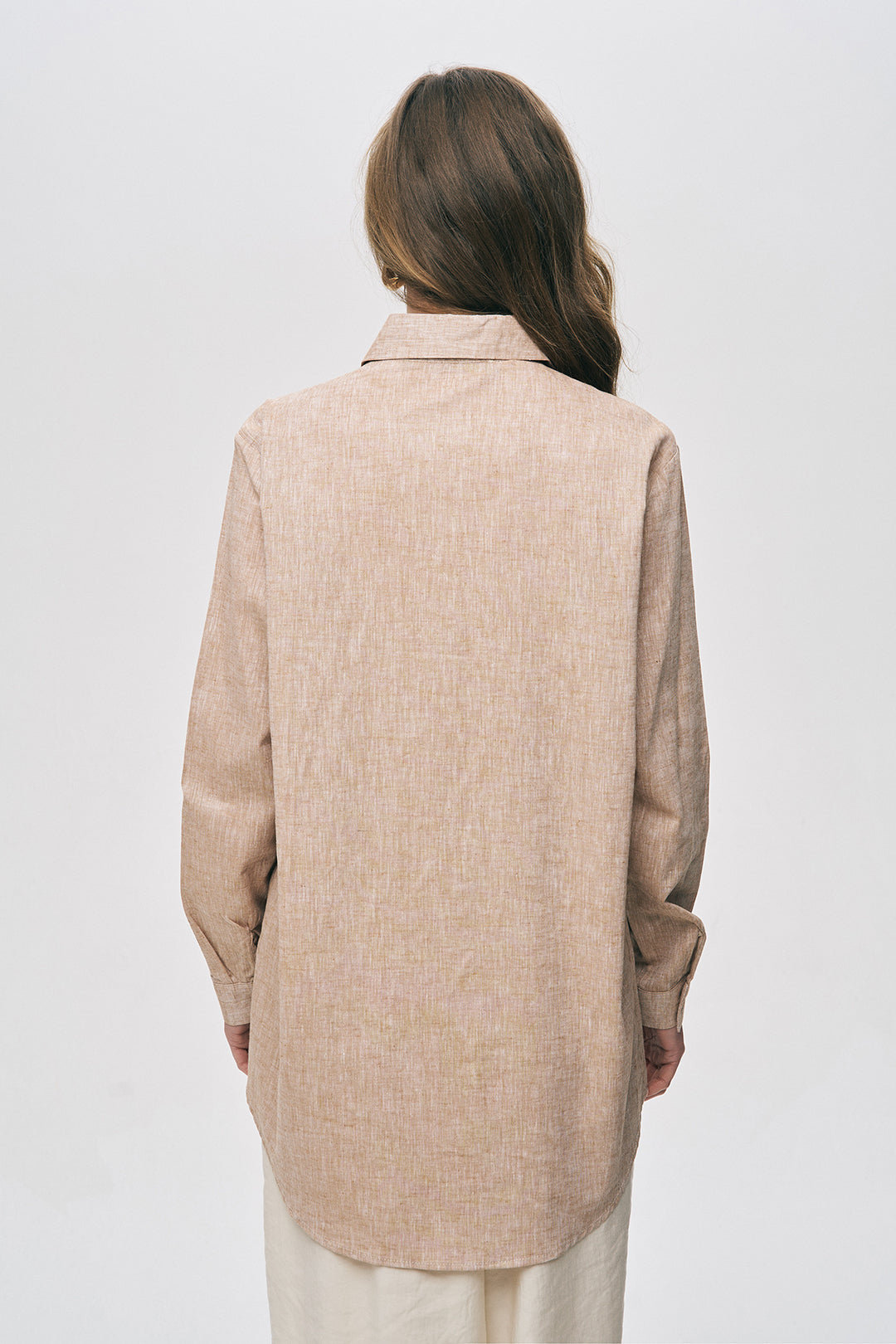 Orfeonegro Etnik Nakış ve Boncuk İşlemeli Keten Görünümlü Gömlek A.Kahve