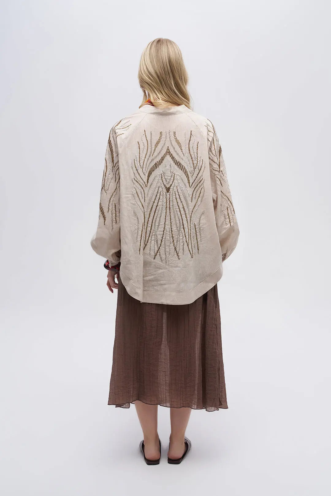 Sırt ve Kol İşlemeli Oversize A.Bej Kimono ORFEONEGRO
