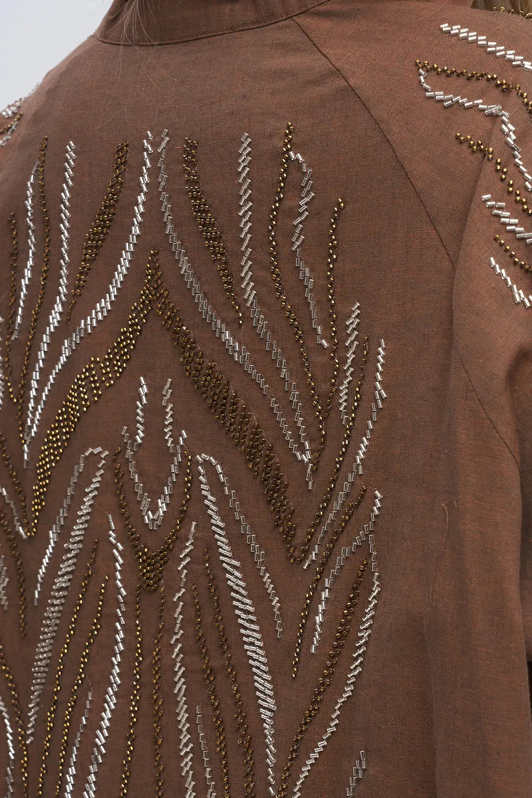 Sırt ve Kol İşlemeli Oversize Kahve Kimono ORFEONEGRO