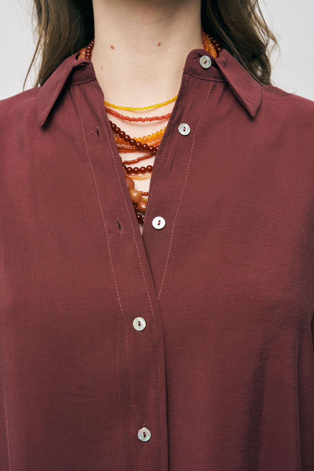 Orfeonegro Bordo Oversize Basic Uzun Kollu Gömlek