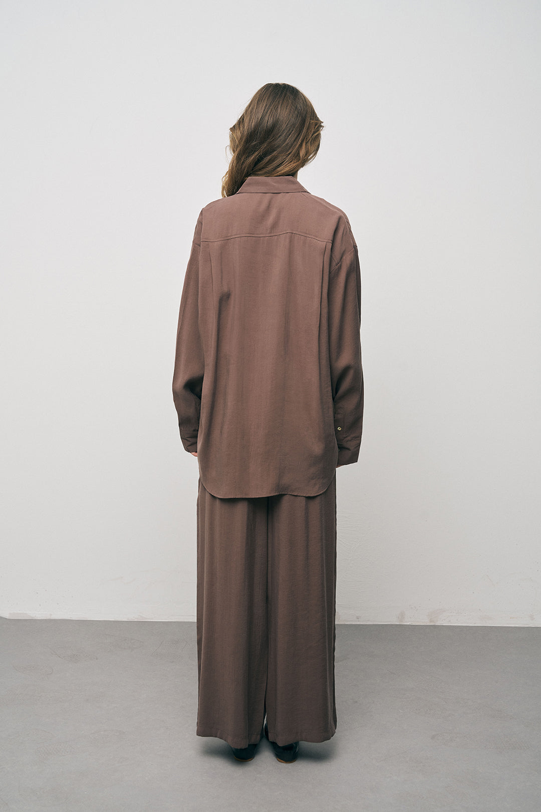 Orfeonegro Kahve Oversize Basic Uzun Kollu Gömlek