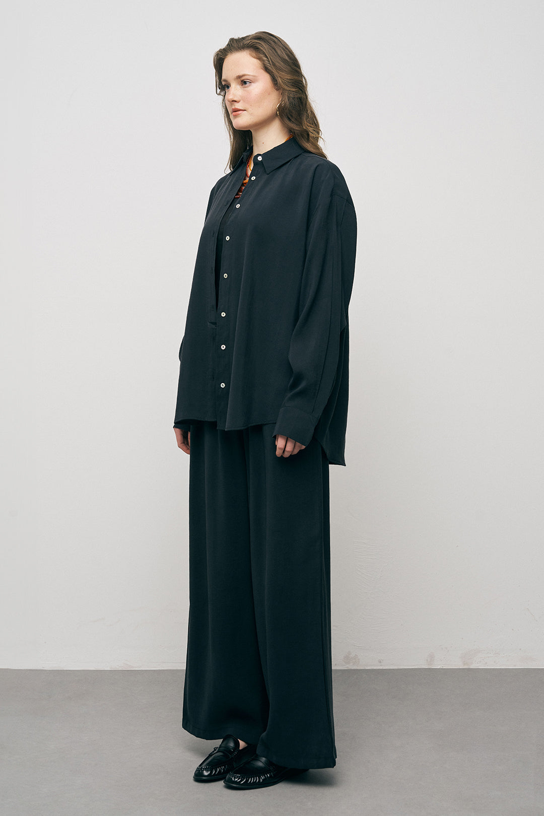 Orfeonegro Siyah Oversize Basic Uzun Kollu Gömlek