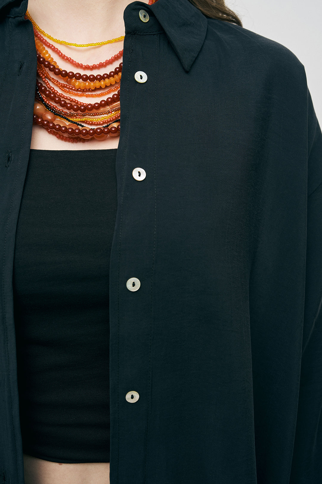 Orfeonegro Siyah Oversize Basic Uzun Kollu Gömlek