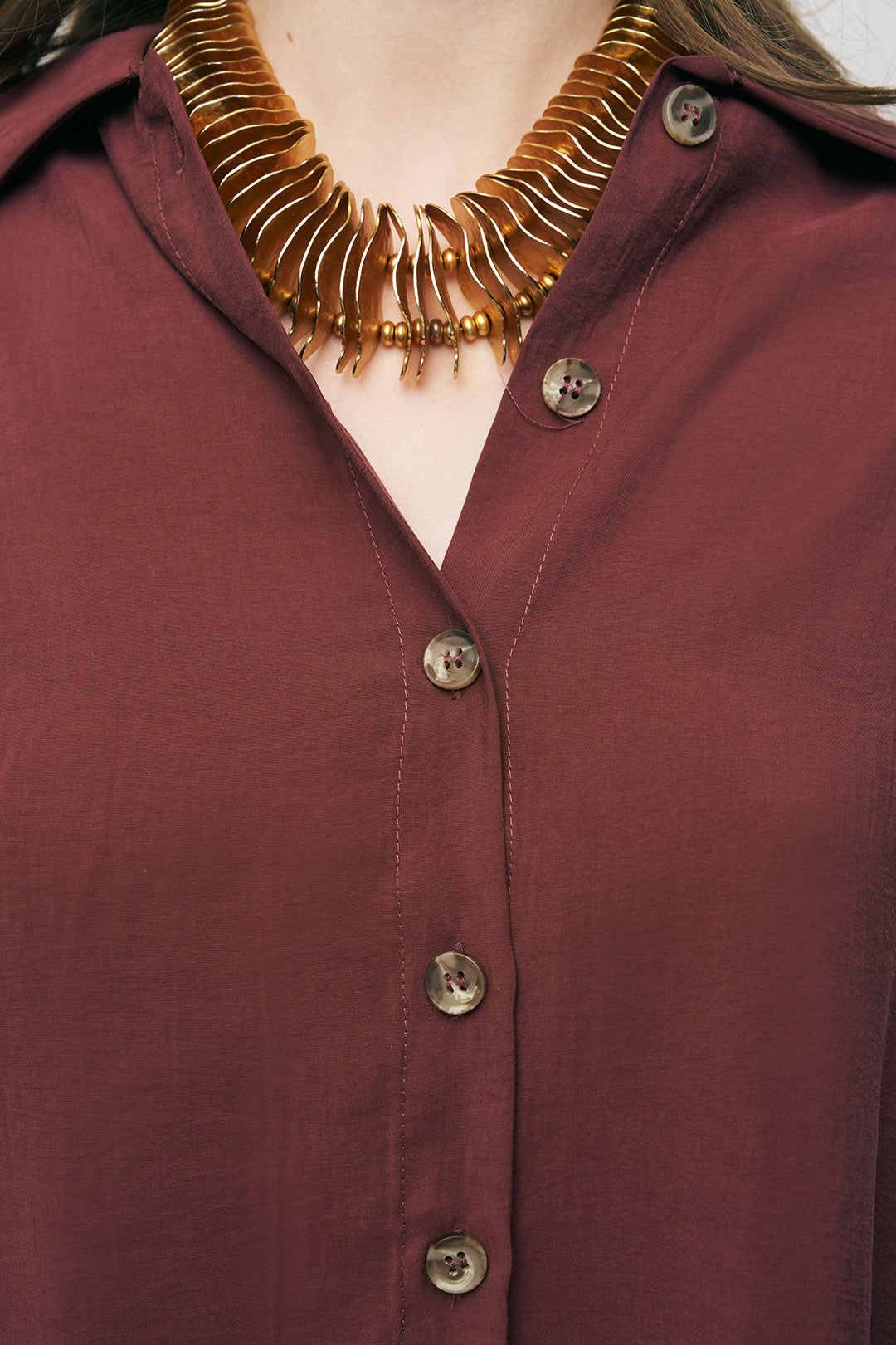 Orfeonegro Bordo Boyfriend Fit Tiril Tiril Yazlık Gömlek