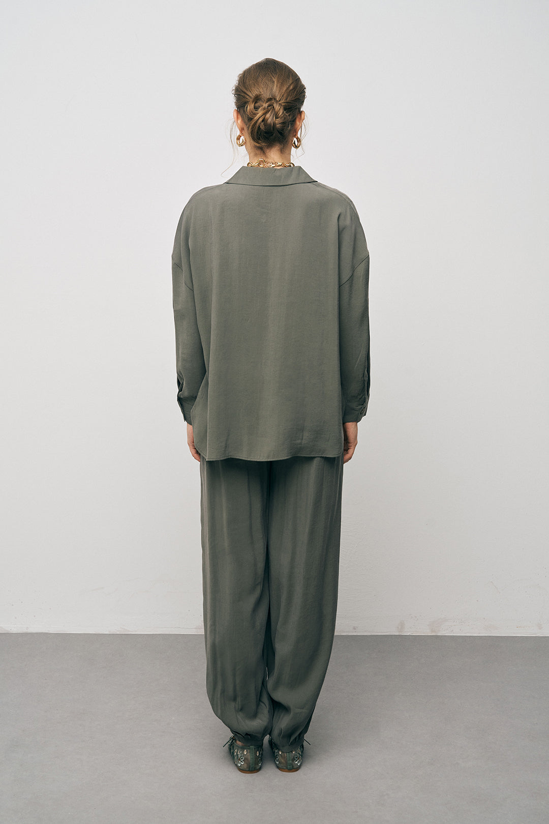 Orfeonegro Haki Boyfriend Fit Tiril Tiril Yazlık Gömlek