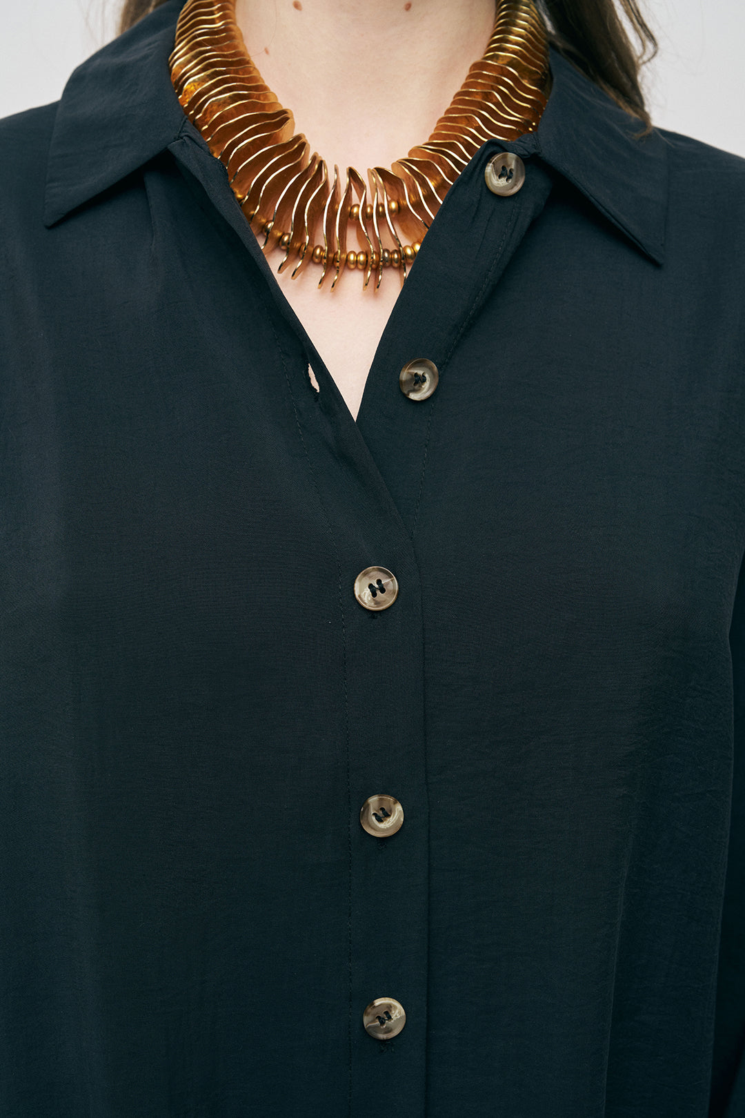 Orfeonegro Siyah Boyfriend Fit Tiril Tiril Yazlık Gömlek