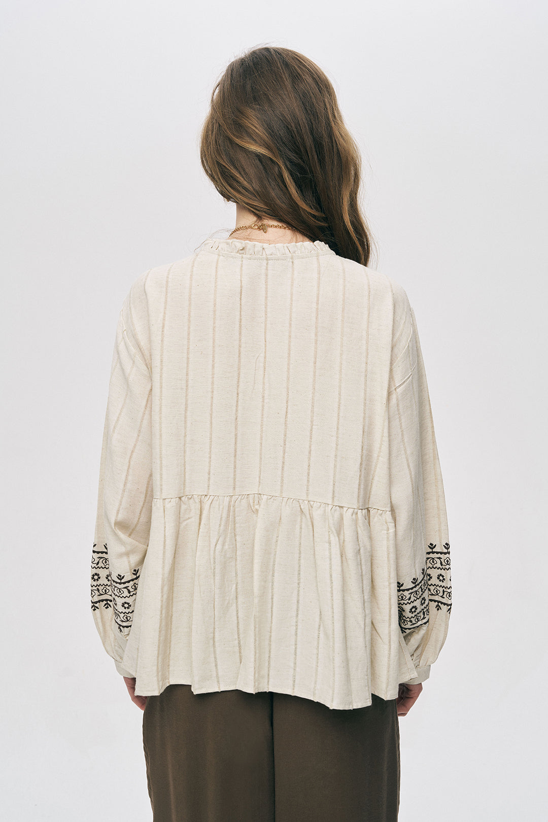 Orfeonegro Nakış İşlemeli ve Püskül Detaylı Bohem Gömlek