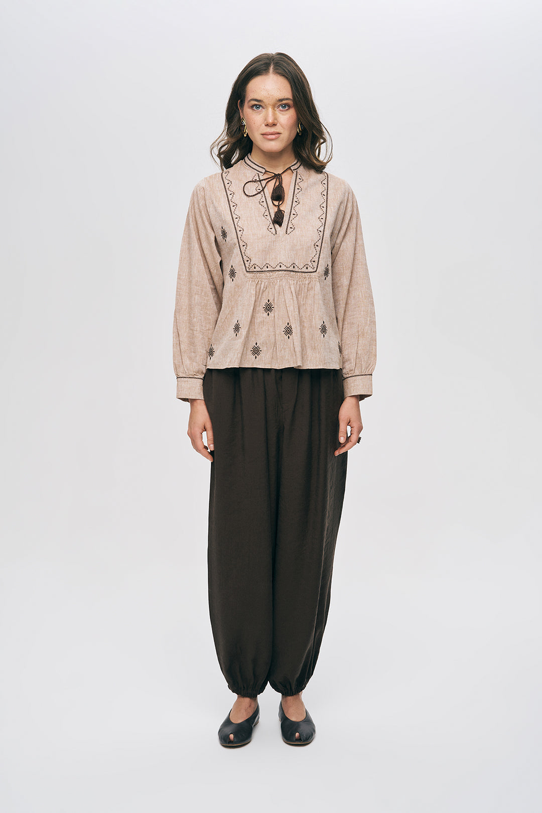 Orfeonegro Etnik Nakışlı ve Püskül Detaylı Bohem Bluz