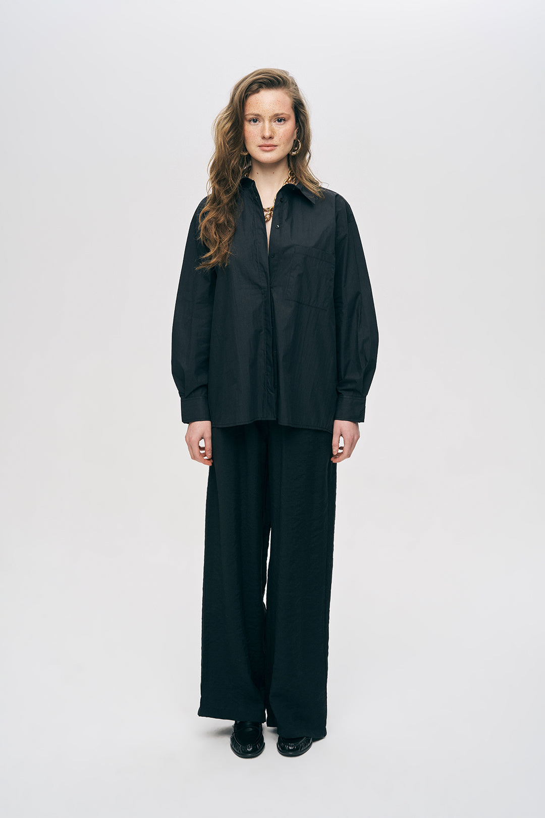 Orfeonegro Tek Cepli Oversize Siyah Gömlek