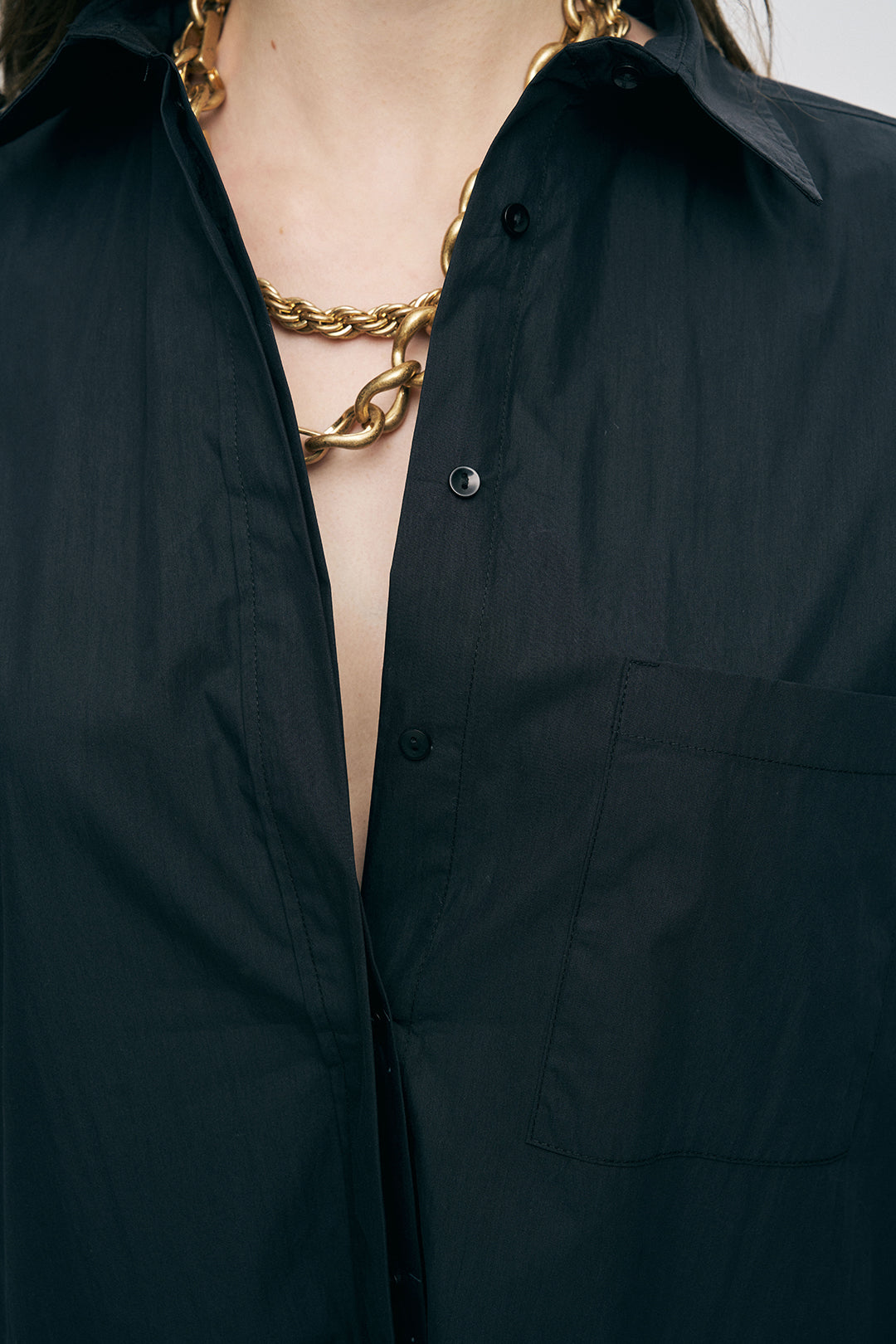 Orfeonegro Tek Cepli Oversize Siyah Gömlek