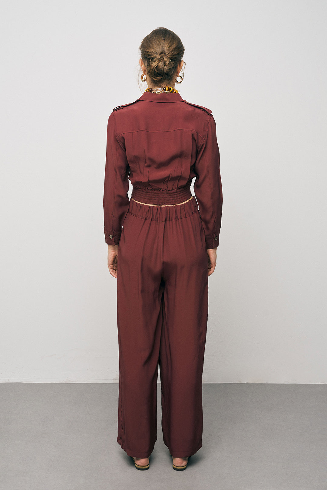 Orfeonegro Bordo Rengi Kruvaze Detaylı Crop Tasarım Gömlek