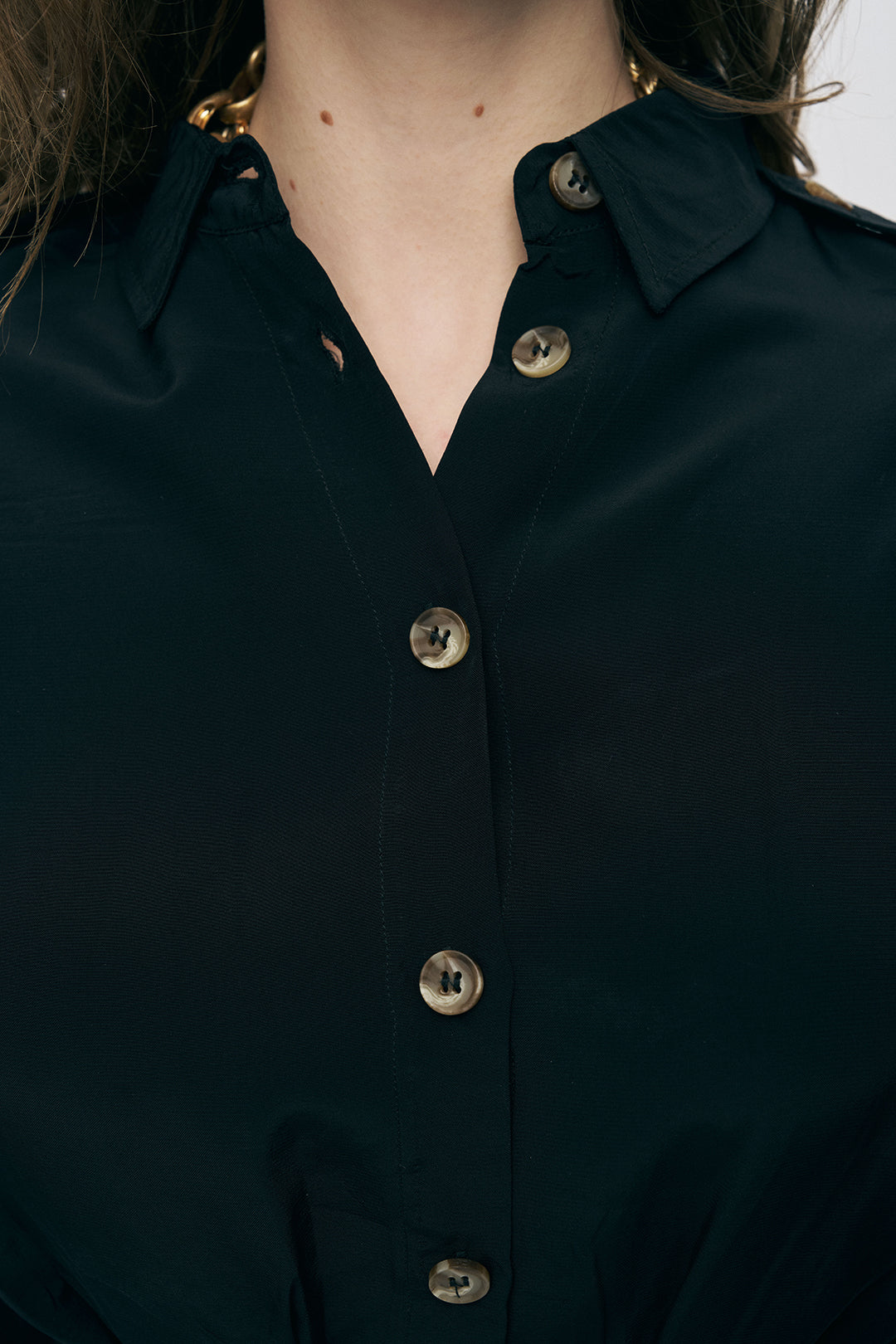 Orfeonegro Siyah Kruvaze Detaylı Crop Tasarım Gömlek